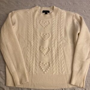 Charter Club Cashmere Cream Crewneck Sweater with Heart Design